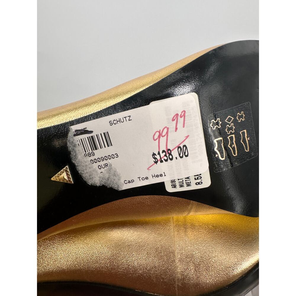 SCHUTZ New in Box Arissa Block Cap Toe Heel in Black & Gold // 8.5 - Picture 10 of 12